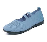 Ladies Dual Strap Mary Jane Shoes Breathable Knit Upper Lightweight Casual Flat Footwear Non Skid Sole Padded Insole Flexible Stretch Design for Daily Outdoor Work Travel Shopping Errands Sky Blue