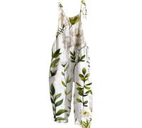 Ladies Dungarees Size 16 Casual Boho Floral Print Wide Leg Summer Harem Jumpsuits Baggy Vintage Sleeveless Rompers Holiday Beach Leisurewear Bib Overalls Grass Green Style#1 Play Suit for Women Uk L