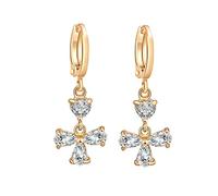 Ladies Earrings For Pierced Ears, 14K Yellow Gold Pendant Earrings for Women Cross with White Moissanite