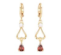 Ladies Earrings For Pierced Ears, 14K Yellow Gold Pendant Earrings for Women Heart with Teardrop Red Lab Created Ruby and Moissanite