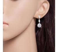 Ladies Earrings For Pierced Ears, 18K White Gold Dangle Pendant Earrings for Women Round Moissanite Pendant