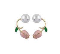 Ladies earrings Pink Tulip Flower Pearl Stud Earrings ffor Women Earring Party Christmas Jewelry Gift Earrings
