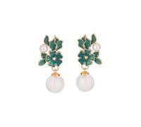 Ladies earrings Retro Green Flower White Stone Stud Earrings Women Elegant Palace Ethnic Dating Festive Party Banquet Jewelry Earrings