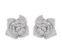 Ladies earrings,Three-dimensional Micro-inlaid Zirconium Ring Female Index Finger Ring Earrings Retro Rose Flower Jewelry Set(S)
