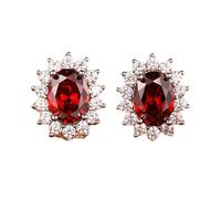 Ladies Earrings, Vintage Studs Earrings for Women Flower with 3.7ct Lab Created Ruby and Moissanite 18K White Gold
