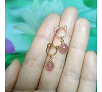 Ladies earrings Women's Earrings S925 Cute Pink Strawberry Crystal Hollow Cat Stud Earrings Fashion Girls Jewelry Earrings