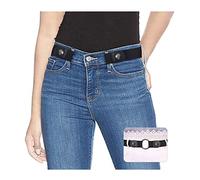 Ladies Elastic Belt Invisible No Buckle Belt for Women Men Black Adjustable Stretch Waist Belt Jeans Belt No.2 Black and Silver Color Button Suit Waist 30-48 inches