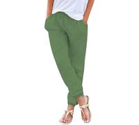 Ladies Elasticated Waist Lightweight Cotton Linen Trousers Summer Casual Baggy Loose Fit Pull On Beach Pants Travel Hippie Boho Lounge Walking Trouser