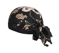 Ladies Elegant Chemo Cap Elastic Silky Head Scarf for Cancer Headwrap Women Sleeping Beanie Bonnet Headwear Head Cover Turbans for Long Hair Hair Loss, Black Chain