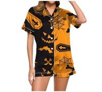 Ladies Elegant Halloween Pyjama Shorts Set for Cosy Nights, yellow, S