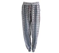 Ladies Elephant Print Harem Pants, Stripe Design, Elastic Waist, Black/Blue and Navy/Pink Prints (S-M, Regular, Black/Blue)