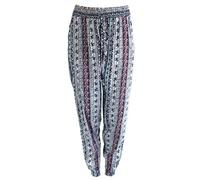 Ladies Elephant Print Harem Pants, Stripe Design, Elastic Waist, S-XL Sizes, Black/Blue and Navy/Pink Prints (S-M, Regular, Navy/Fuchsia)