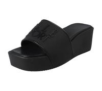 Ladies Elle Sport Wedge Platform Slip On Sliders F90149 - Black Synthetic - UK Size 7 - EU Size 40 - US Size 9
