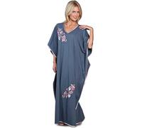 Ladies Embroidered Satin Trim Long Kaftan Sleepwear Free Size Fits Most 9984 - Jade - 12-24