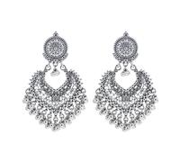 Ladies Ethnic Style Imitation Silver Retro Earrings with Floral Plant Pattern Pendant Accessories Fishhook Clasp Jewelry Alloy Material Female Adult Basic Collection