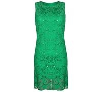 Ladies Eveneing Party Sequin Dress Scoop Neck Sleeveless Floral Lace Dress Womens Summer Fashion Dress Jade Green UK 12-14