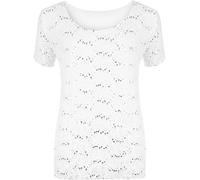 Ladies Evening Fashion Short Sleeve Party Sequin Pattern Floral Lace Top Scoop Neck Crochet Shirt Women's Summer Lightweight Party Sequin Fashion Short Sleeve Top White UK 16-18