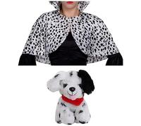 Ladies Evil Dog Lady Accessory - Standard - Dalmatian Print Cape and Plush Toy Dalmatian Dog - Adults World Book Day Book Week Fancy Dress