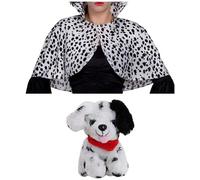 Ladies Evil Dog Lady Accessory - X-Large- Black and White Dalmatian Print Cape and Plush Toy Dalmatian Dog - Adults World Book Day Book W ancy Dress Costume