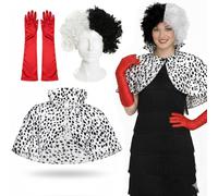 Ladies Evil Dog Lady Costume | 4 Pcs | Dress, Cape, Crimped Wig & Gloves - Small