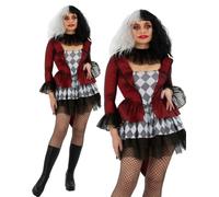 Ladies Evil Jester Costume Adults Halloween Fancy Dress Scary Clown Burlesque