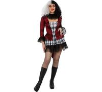 Ladies Evil Jester Costume Harlequin Clown Halloween Fancy Dress