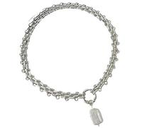 Ladies' exaggerated metal braided chain necklace with geometric square freshwater pearl pendant, retro style casual wear