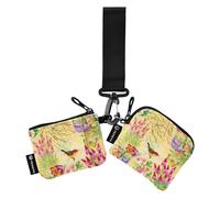 Ladies Exotic Birds Safari Butterflies Wallet, Small Detachable Zipper Wallet with Coin Compartment for Women and Girls, 2 Pieces, Multicoloured, 10.5 cm (L) x 9.5 (W), Multi-Colour., Multicoloured.,