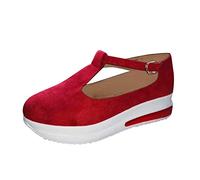 Ladies Extra Wide Fit Wedge Sandals White Wedges Ladies Tower Buckle Sandals Platform Slope Heel Platform Fashion Comfortable Casual Color Shoes Womens Black Wedge Sandal Sandles Size 5 (Red, 4.5)