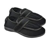 Ladies Extra Wide Slippers House Shoes for Swollen Feet Washable Wide Fitting Slippers Diabetic Adjustable Opening (Plain Black, uk_footwear_size_system, adult, women, numeric, x_wide, numeric_9)