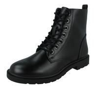 Ladies Spot On Lace Up Black Flat Military Design Ankle Boots : F5R1170