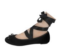 Ladies Spot On Tie Up Leg Black Velvet Ballet Pumps Casual Flat Shoes