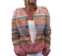 Ladies Fair Isle Cardigans for Women UK Comfortable Knitted Cardigan Long Sleeve Norwegian Womens Sweaters