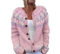 Ladies Fair Isle Cardigans for Women UK Comfortable Knitted Cardigan Long Sleeve Norwegian Womens Sweaters