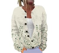 Ladies Fair Isle Cardigans for Women UK Retro Floral Printed Women's Single Plush Art Print Comfortable Knitted Cardigan Long Sleeve Norwegian Wood Womens Sweaters Cardigans Women's Fashion