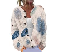 Ladies Fair Isle Cardigans for Women UK Retro Floral Printed Women's Single Plush Art Print Comfortable Knitted Cardigan Long Sleeve Norwegian Wood Womens Sweaters Cardigans Women's Fashion