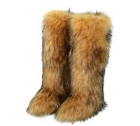 Ladies Fall Tall Boots Warm Winter Long Boot Chunky Block Heel Pointed Toe Slouch Western Cowgirl for Women Retro Style Fashion and Comfortable Walking Yellow