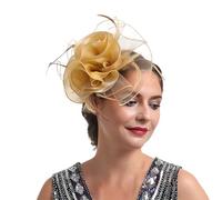 Ladies Fascinator Wedding Hat, Fascinators for Weddings, Headband Hat with Clip, Elegant & Mother Of the Bride Women Hats Tea Party Vintage Pillbox Cocktail Headwear Girls and Gold Fascinators