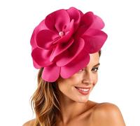Ladies Fascinator Wedding Hat, Hat Party Net and Feathers Flower Feather Headband Fascinators for Weddings with Clip Head Band Cocktail Tea Headwear Girls & Women Hot Pink Fascinators