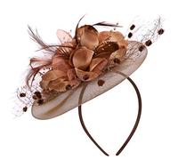 Ladies Fascinators Pillbox Hat with Flower, Bowler, Feather & Bridal Accents - Brown Cocktail & Church Hat for Women, Girls - Hair Clip, Party Accessory