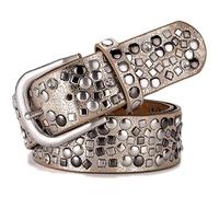 Ladies Fashion Belt With Studded Rivets and Rhinestones,Women Shiny Fashion Leather Waist Belt for Jeans Pants Shorts Dresses, Pale Gold, Medium