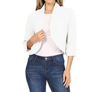 Ladies Fashion Casual Solid Color Three Quarter Sleeve Sleeve Cardigan Short Small Coat Monogrammed Vest (White, XL)