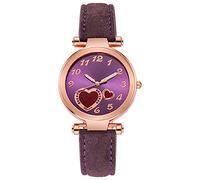 Ladies Fashion Casual Watch Heart Cute Quartz Watch Analog Watch Leather Strap Roman Scale Digital Dial Casual Quartz Watch for Women Talking Watches for The Blind Women (Purple, One Size)