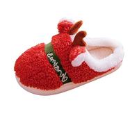Ladies Fashion Christmas Deer Closed Toe Flat Bottom Warm Slippers for Women - Cozy Footwear for Winter Nights (Red, 41)