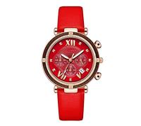 Ladies Fashion Date Scale Analog Quartz Watch with a Comfortable Leather Wrist Strap Slim Fit, red