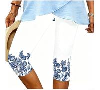 Ladies Fashion Printed Cropped Trousers With Moderate Stretch Polyester Fabric Suitable For Spring Summer Autumn And Winter Seasons Ideal For Vacation Holiday Daily Home Or Club Wear(M White)