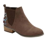 Ladies Fashion Pull On Soft Faux Suede Ankle Chelsea Boots Block Heel Black Size UK 3-8 (8 UK, Brown Floral)