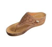 Ladies Fashion Retro Solid Leather Hollowed Out Carved Toe Clip Thick Sole Sandals Leopard Sandals for Women Wide (Brown, 5)