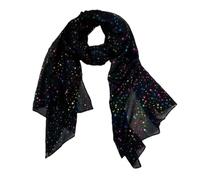 Ladies' Fashion Scarf, Black with Rainbow Foil Stars Print, 140 x 35 cm
