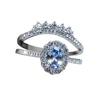 Ladies Fashion Silver Oval Blue Zircon Ring Proposal Couple Ring Set Little Girls Play Rings (Silver, 9)